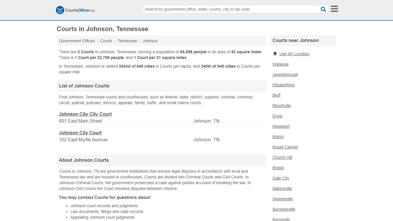 Courts - Johnson, TN (Court Records & Calendars) - County Office